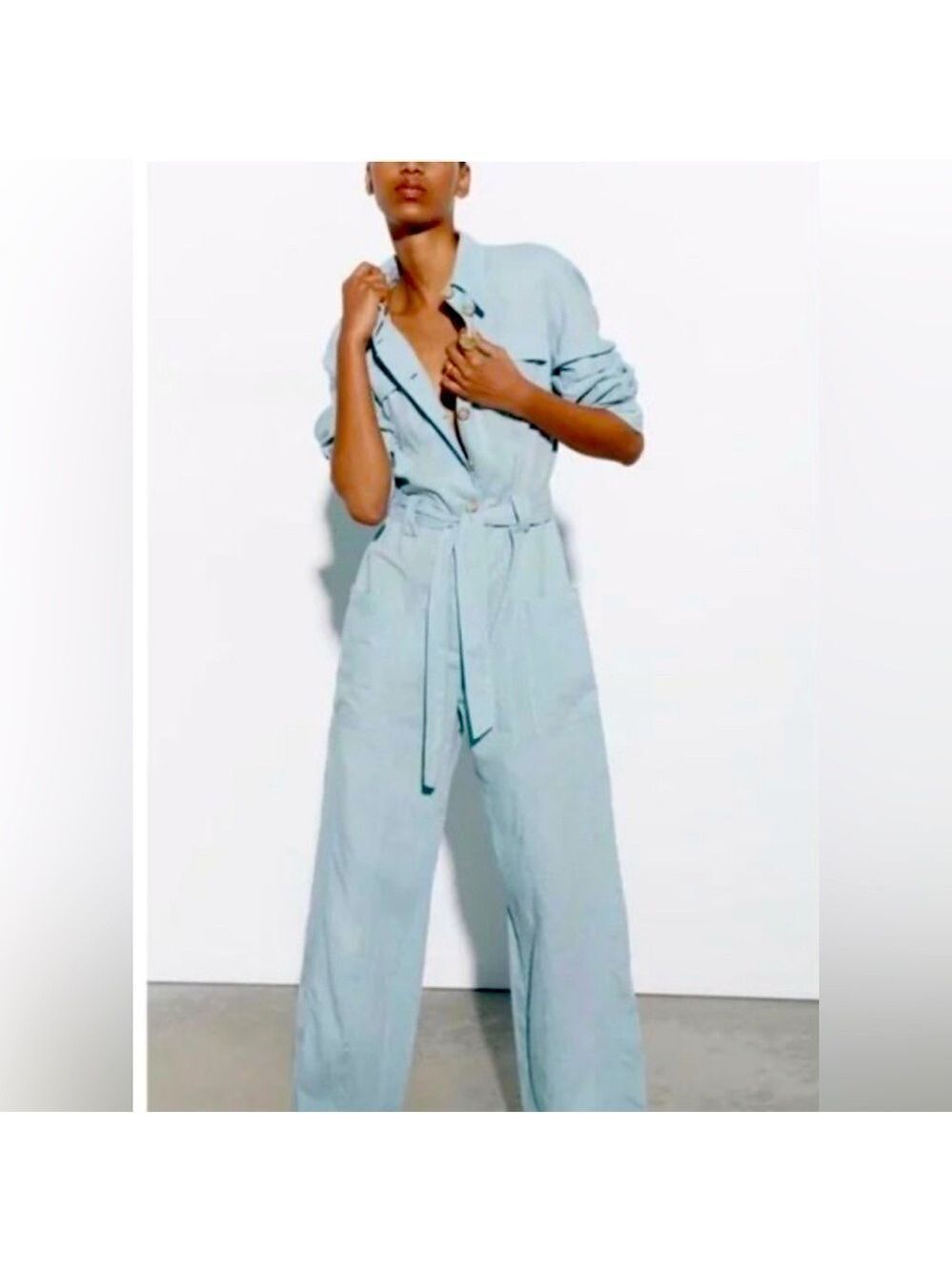 Zara Limited Edition Wide Linen Blend Cargo Jumpsuit. Size M